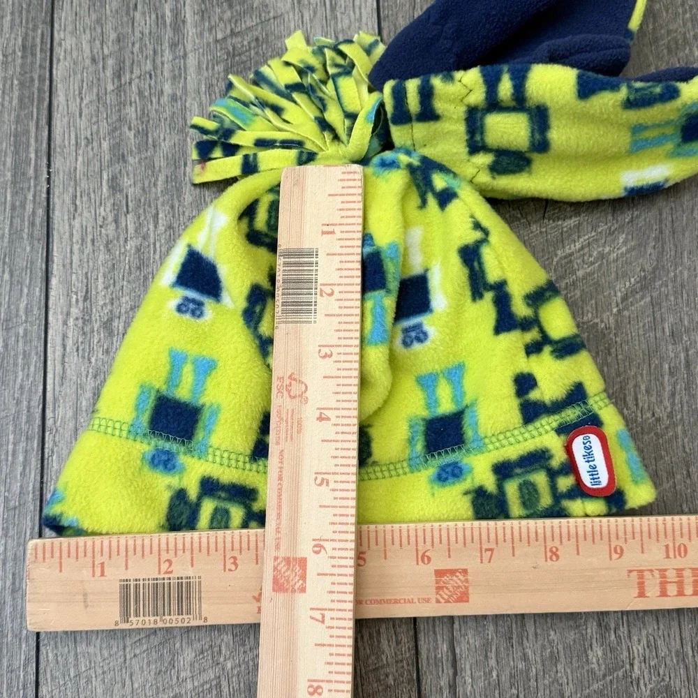 NWT Little Tikes Kids Fleece Beanie Mittens Set Robot Print Neon Green Blue OSFA